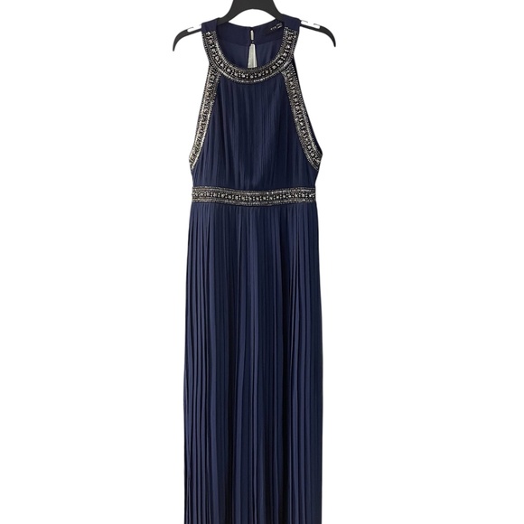 Dress 6 Maxi Blue Chiffon Rhinestone Beaded TFNC/Asos Cocktail/Party/Wedding - Picture 1 of 8